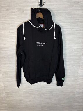 CHNGE Black Pullover Hoodie with White Drawcords More Self Love